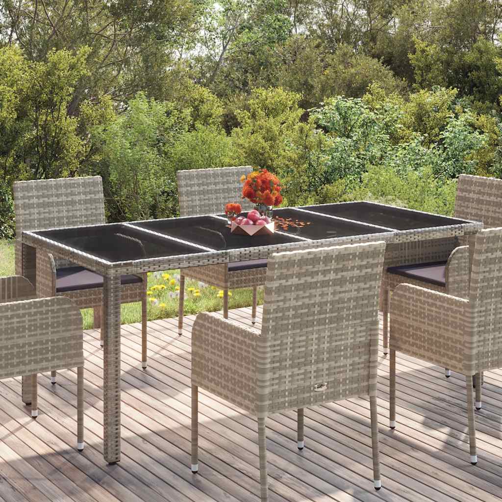Tavolo da Giardino Piano in Vetro Grigio 190x90x75cm Polyrattan