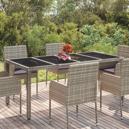 Tavolo da Giardino Piano in Vetro Grigio 190x90x75cm Polyrattan