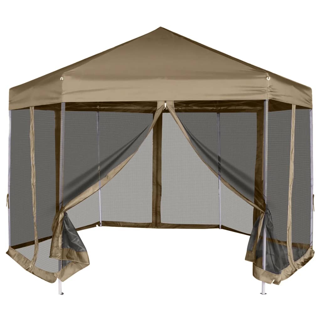 Tendone Esagono Pop-Up Pareti Laterali 3,6x3,1m Tortora 220g/mÃ‚Â²