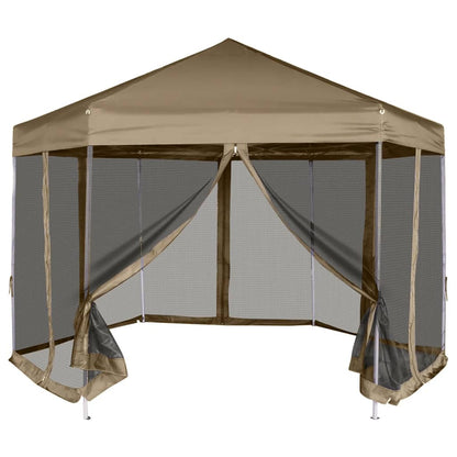 Tendone Esagono Pop-Up Pareti Laterali 3,6x3,1m Tortora 220g/mÃ‚Â²