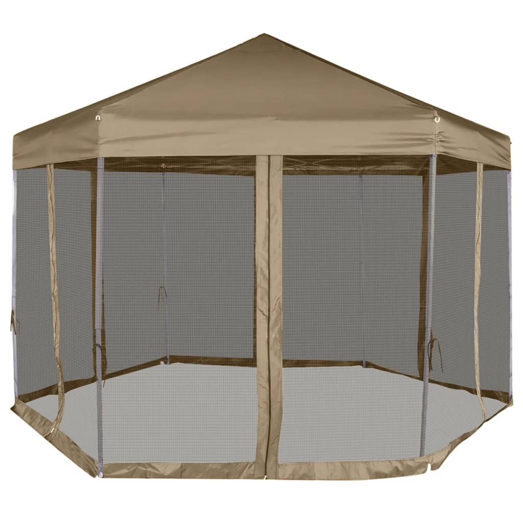 Tendone Esagono Pop-Up Pareti Laterali 3,6x3,1m Tortora 220g/mÃ‚Â²
