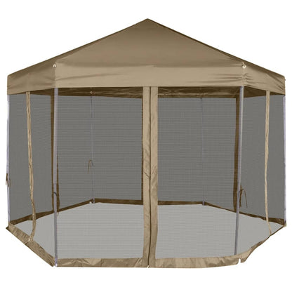 Tendone Esagono Pop-Up Pareti Laterali 3,6x3,1m Tortora 220g/mÃ‚Â²