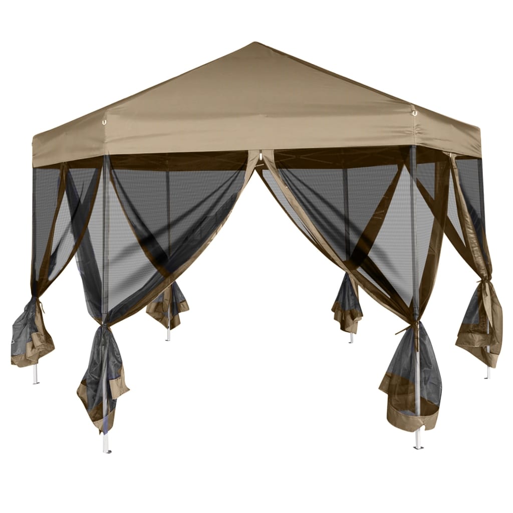 Tendone Esagono Pop-Up Pareti Laterali 3,6x3,1m Tortora 220g/mÃ‚Â²
