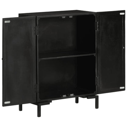 Credenza Nera 55x30x77 cm in Legno Massello di Mango e Ferro