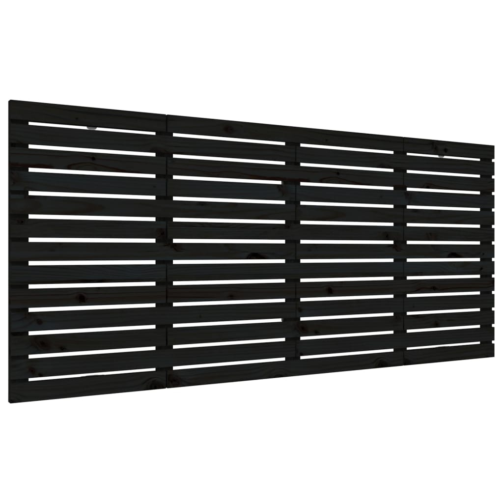 Testiera da Parete Nera 186x3x91,5 cm in Legno Massello di Pino