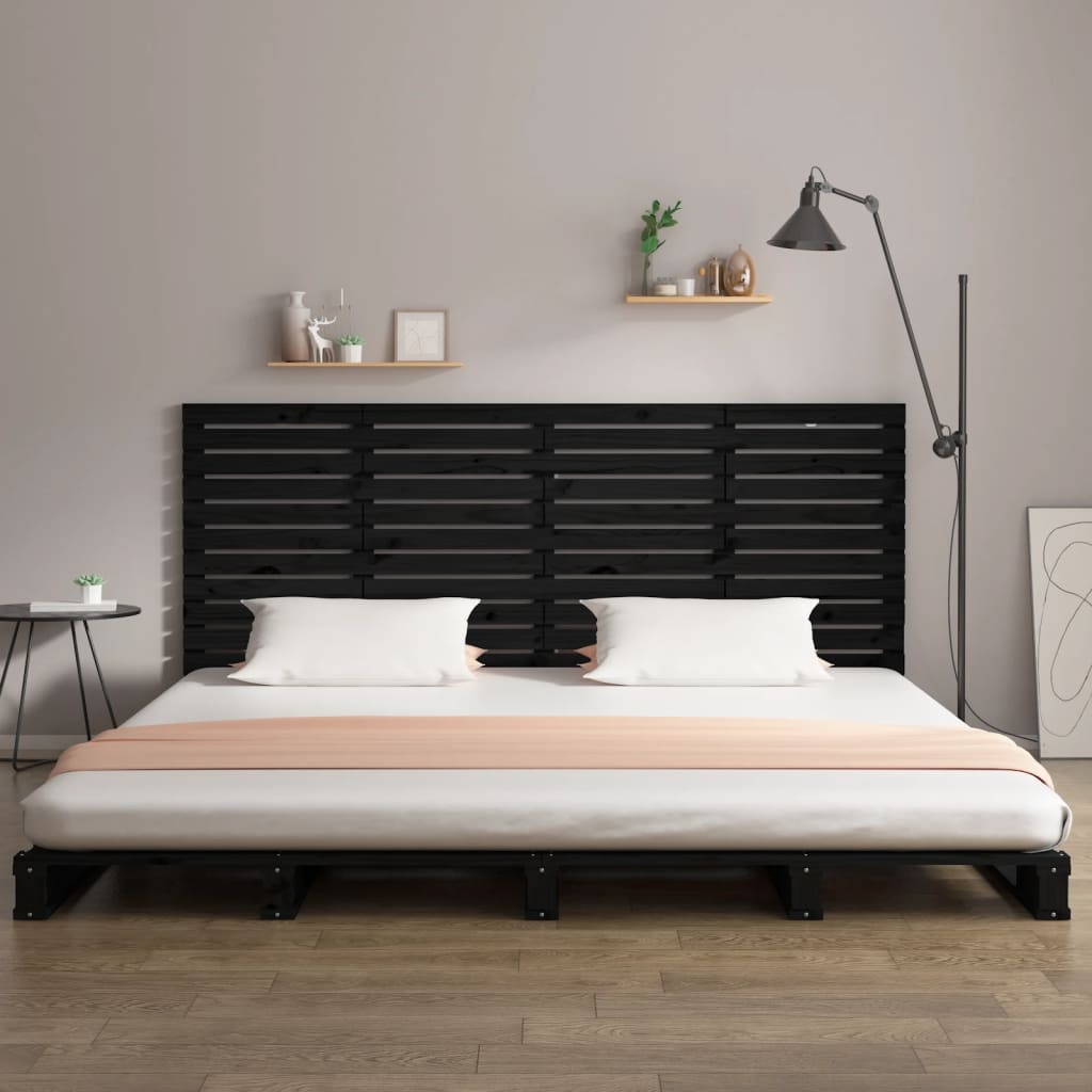 Testiera da Parete Nera 186x3x91,5 cm in Legno Massello di Pino