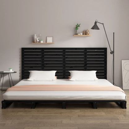 Testiera da Parete Nera 186x3x91,5 cm in Legno Massello di Pino
