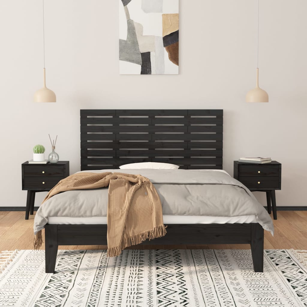 Testiera da Parete Nera 126x3x63 cm in Legno Massello di Pino