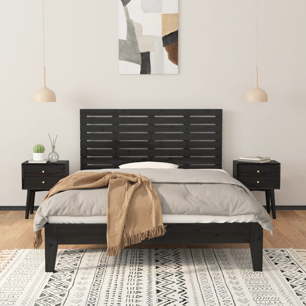 Testiera da Parete Nera 146x3x63 cm in Legno Massello di Pino