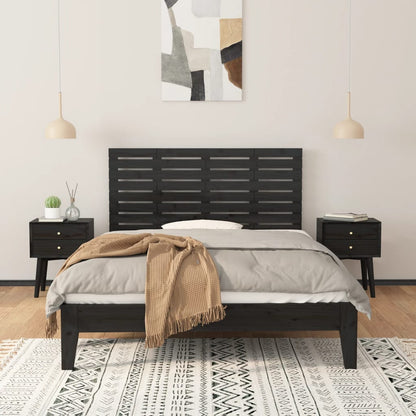 Testiera da Parete Nera 146x3x63 cm in Legno Massello di Pino