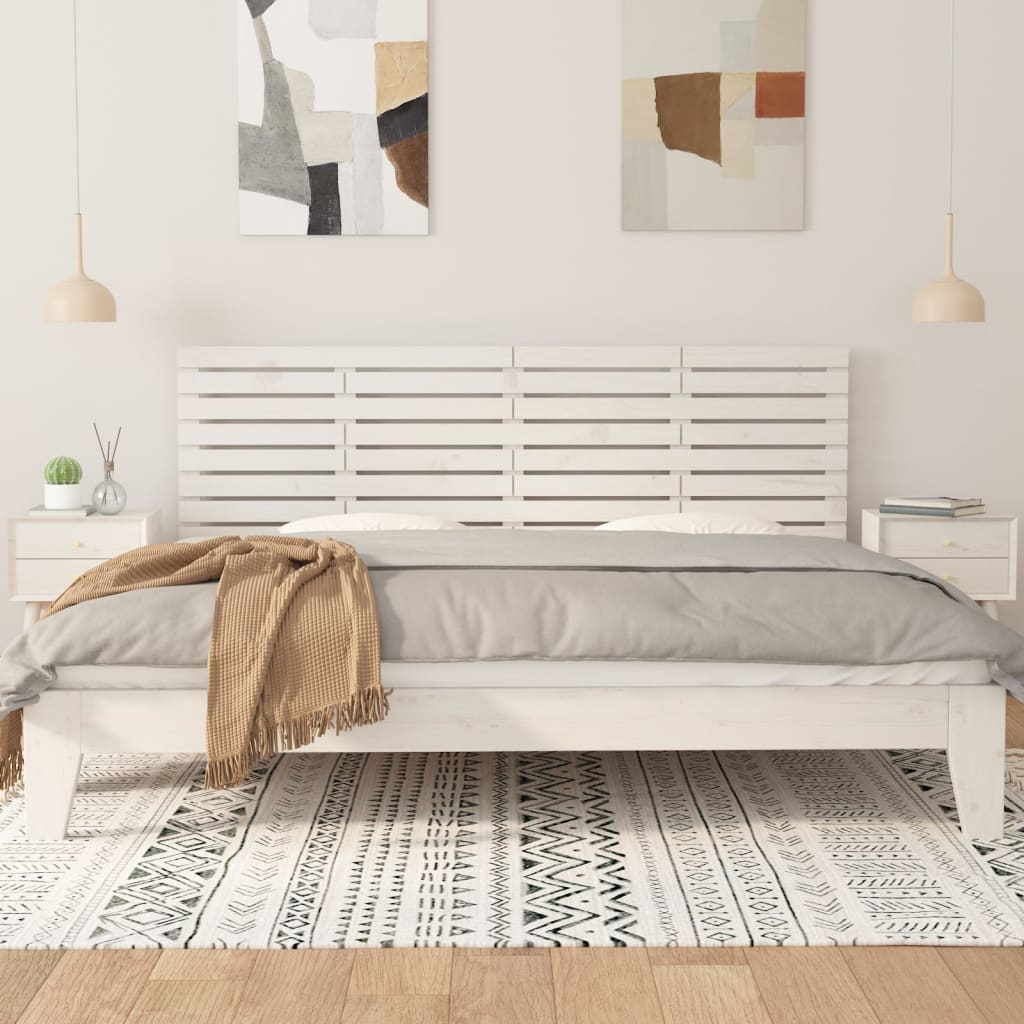 Testiera da Parete Bianca 186x3x63 cm in Legno Massello di Pino