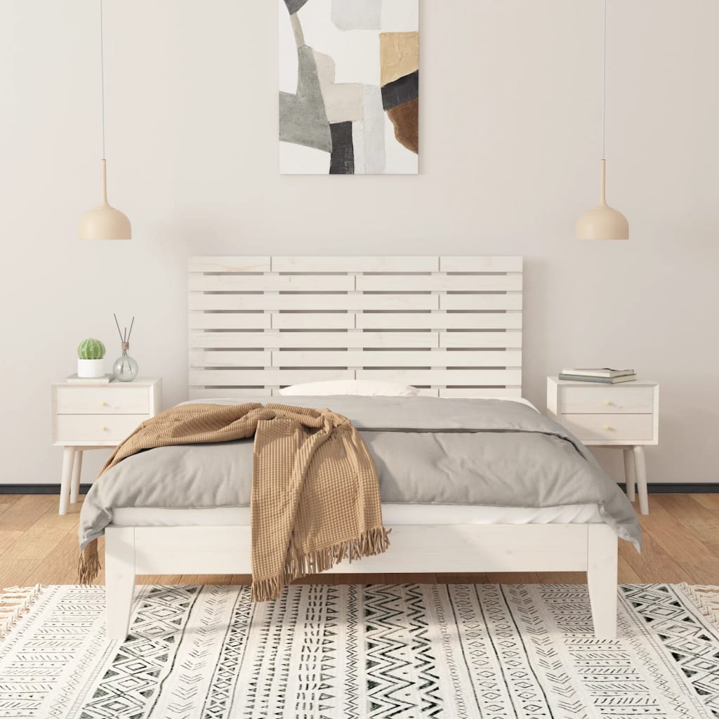 Testiera da Parete Bianca 141x3x63 cm in Legno Massello di Pino