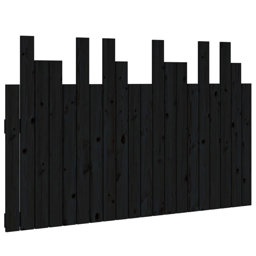 Testiera da Parete Nera 127,5x3x80 cm in Legno Massello di Pino