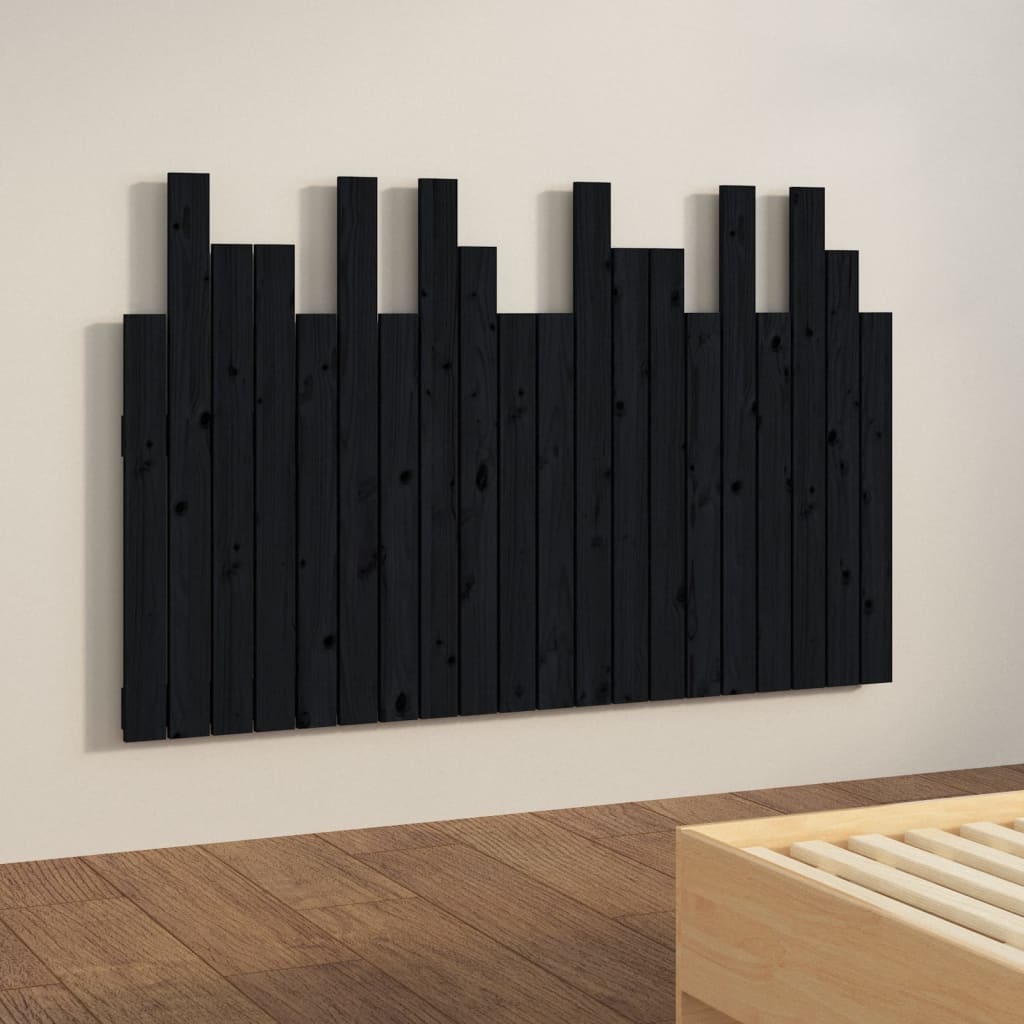 Testiera da Parete Nera 127,5x3x80 cm in Legno Massello di Pino