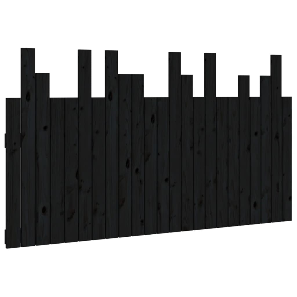 Testiera da Parete Nera 146,5x3x80 cm in Legno Massello di Pino