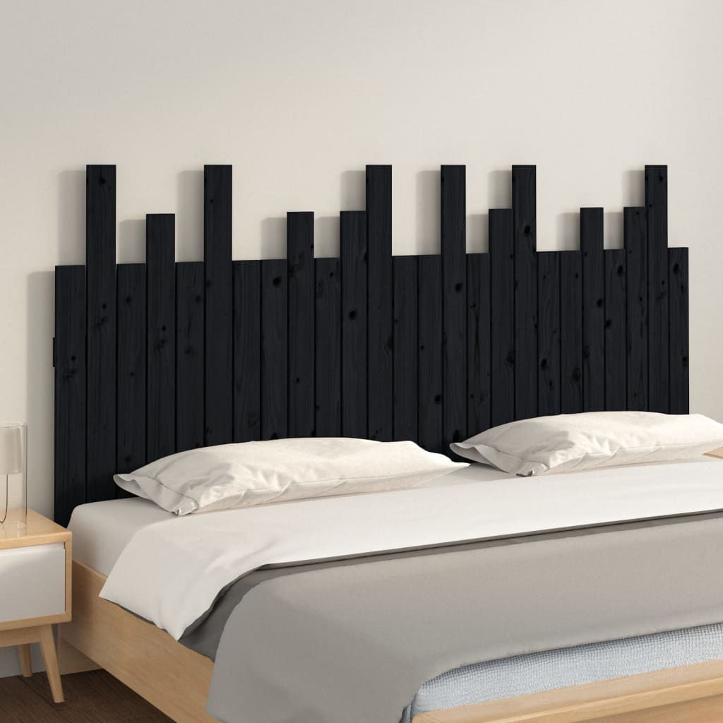 Testiera da Parete Nera 159,5x3x80 cm in Legno Massello di Pino