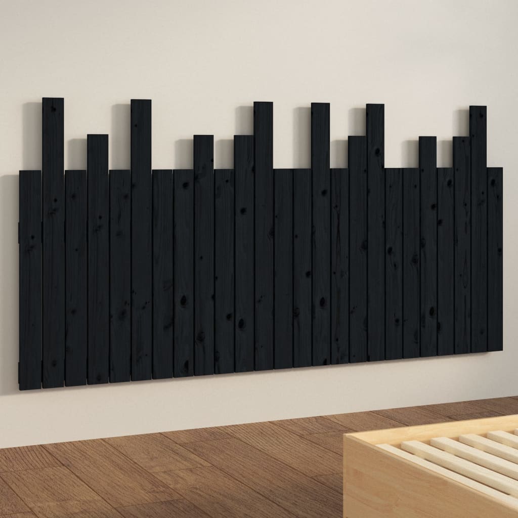 Testiera da Parete Nera 159,5x3x80 cm in Legno Massello di Pino