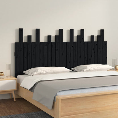 Testiera da Parete Nera 159,5x3x80 cm in Legno Massello di Pino