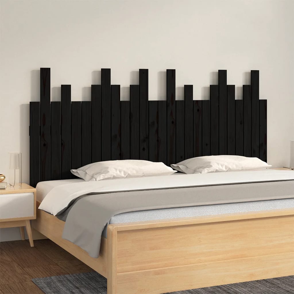 Testiera da Parete Nera 166x3x80 cm in Legno Massello di Pino
