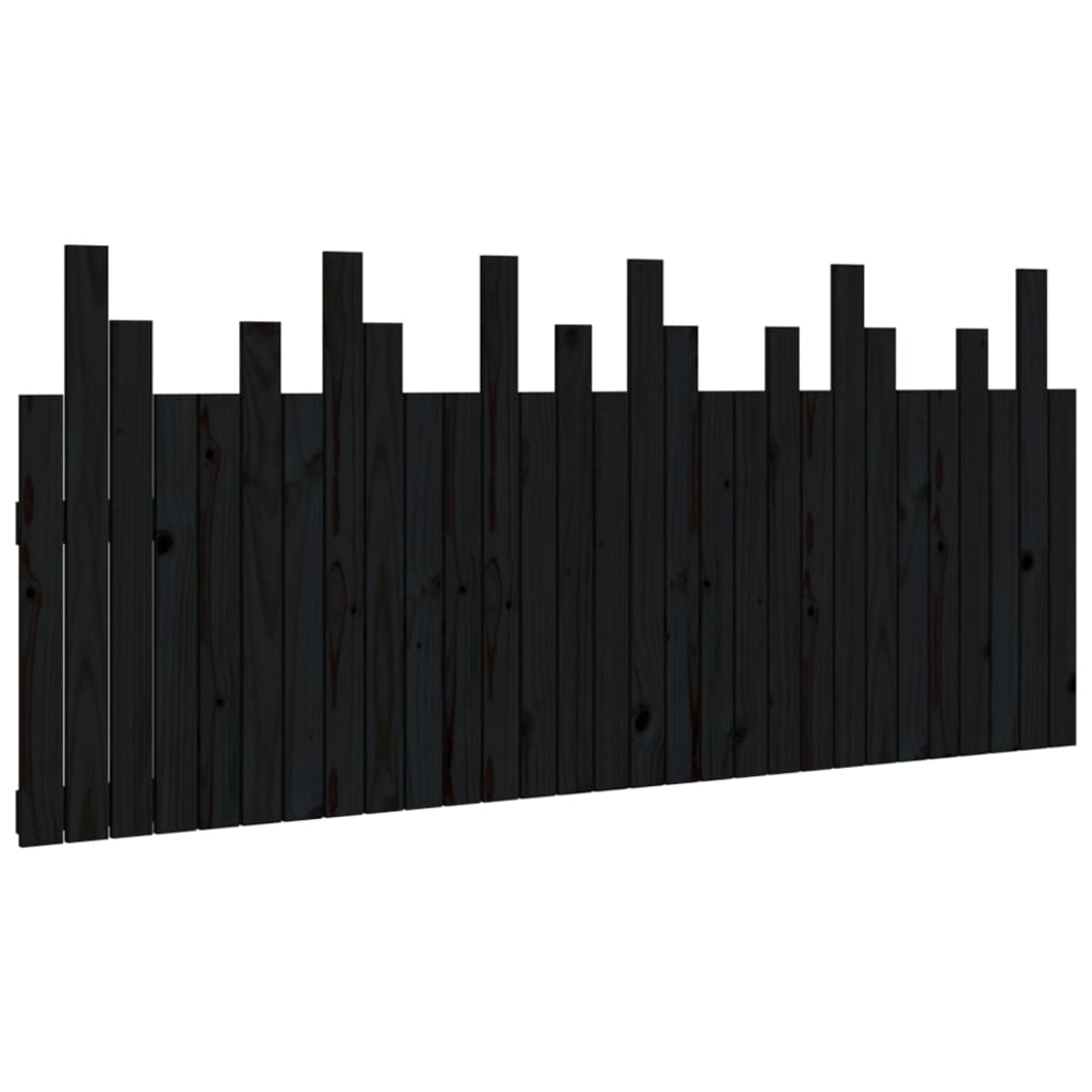 Testiera da Parete Nera 185x3x80 cm in Legno Massello di Pino