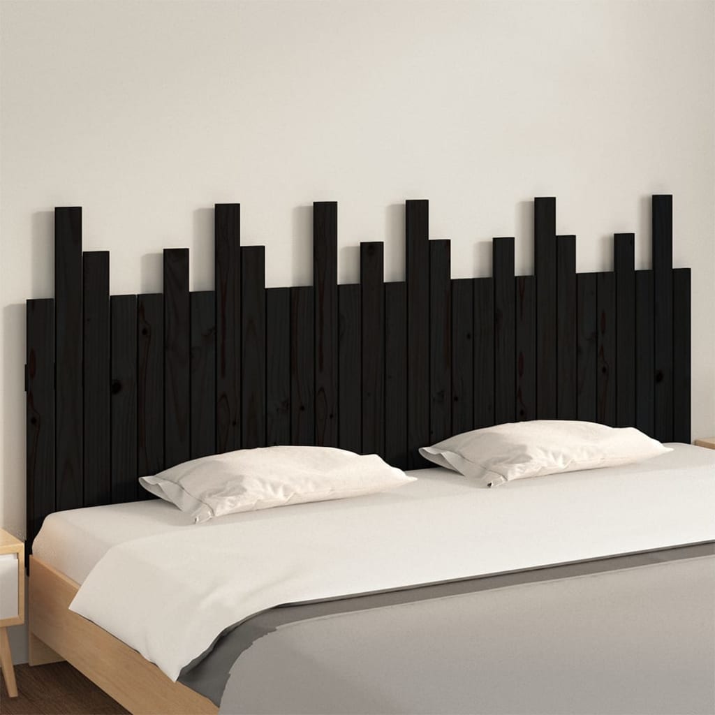 Testiera da Parete Nera 185x3x80 cm in Legno Massello di Pino