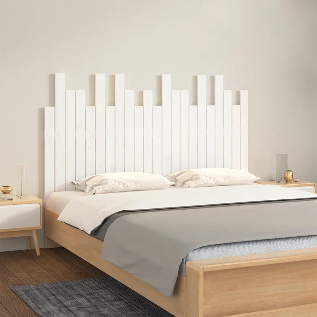 Testiera da Parete Bianca 140x3x80 cm in Legno Massello di Pino