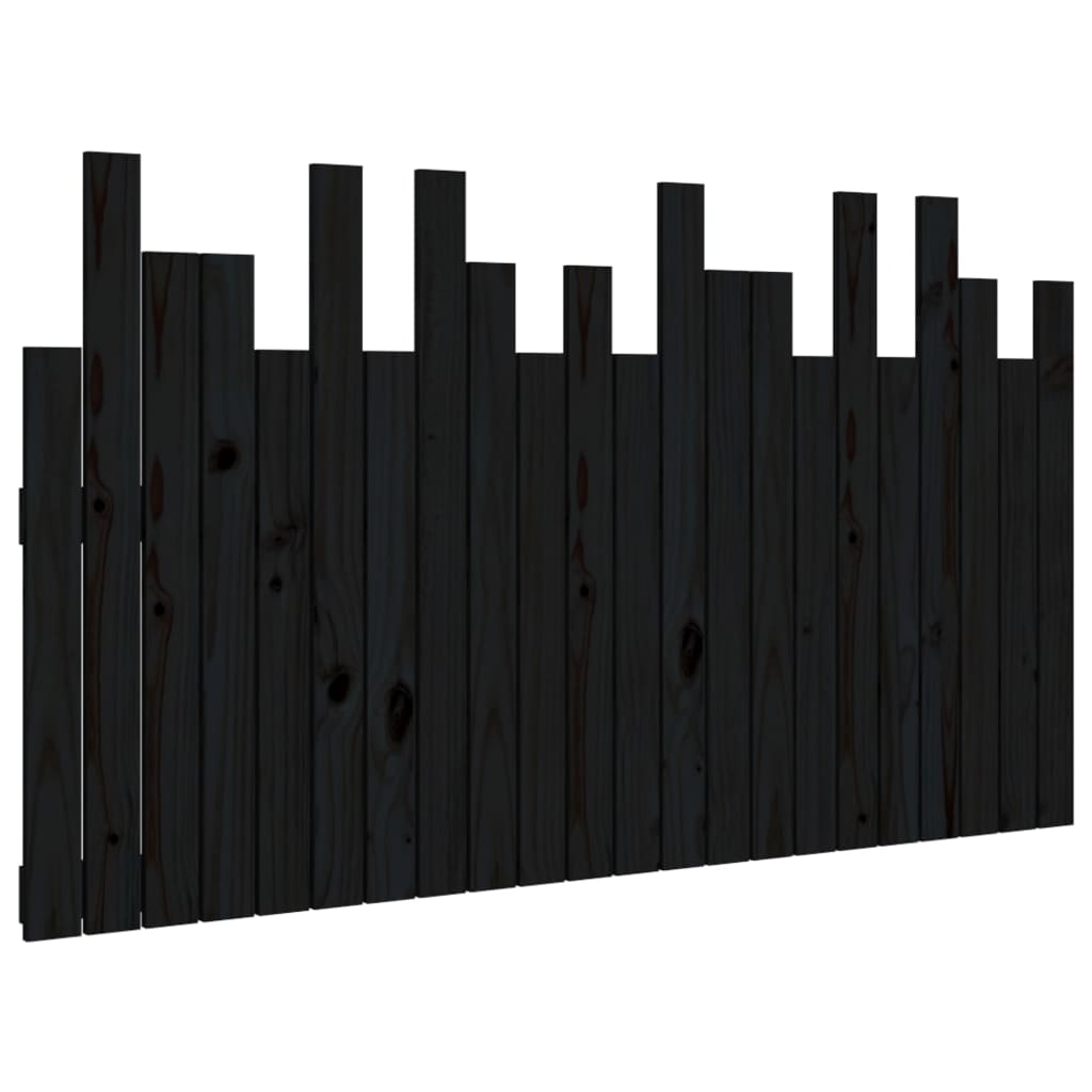 Testiera da Parete Nera 140x3x80 cm in Legno Massello di Pino
