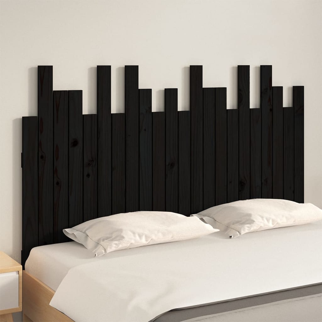 Testiera da Parete Nera 140x3x80 cm in Legno Massello di Pino