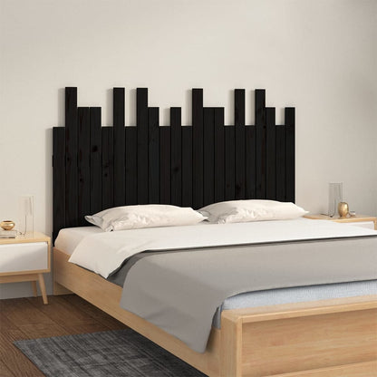 Testiera da Parete Nera 140x3x80 cm in Legno Massello di Pino