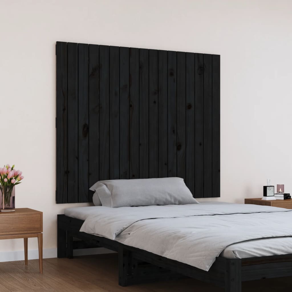 Testiera da Parete Nera 108x3x90 cm in Legno Massello di Pino