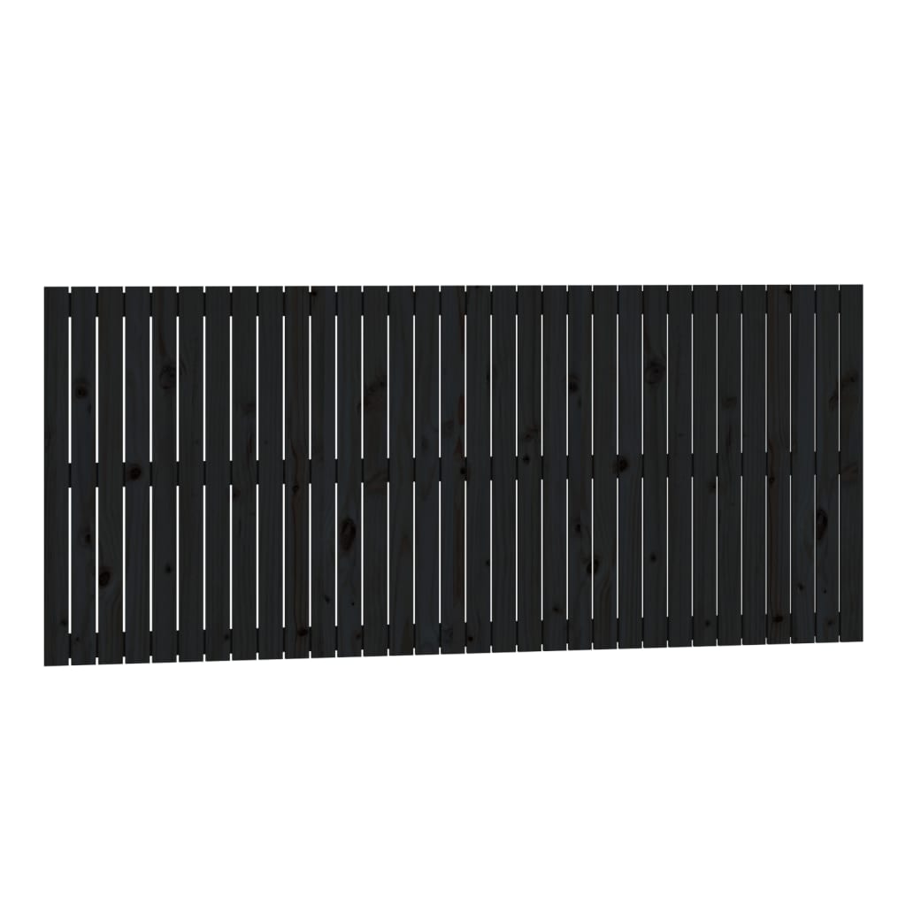 Testiera da Parete Nera 204x3x90 cm in Legno Massello di Pino