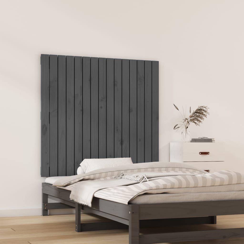 Testiera da Parete Grigia 95,5x3x90cm in Legno Massello di Pino