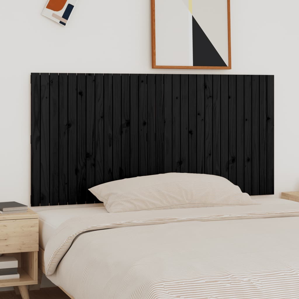 Testiera da Parete Nera 185x3x90 cm in Legno Massello di Pino