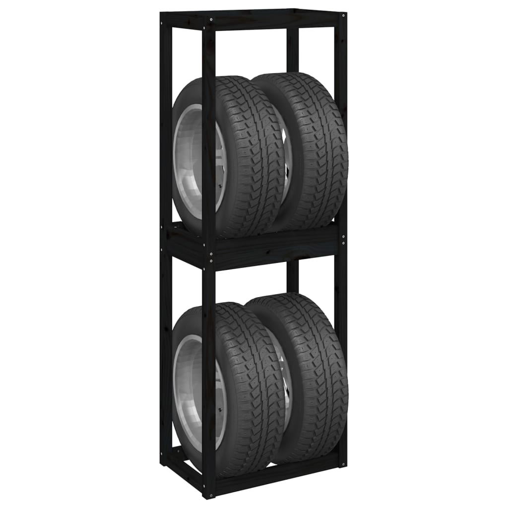 Portapneumatici Nero 63x40x180 cm in Legno Massello di Pino
