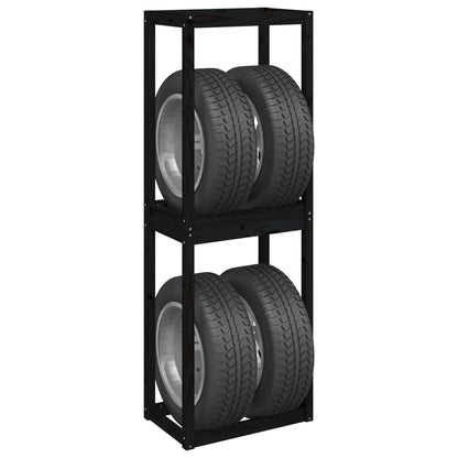 Portapneumatici Nero 63x40x180 cm in Legno Massello di Pino