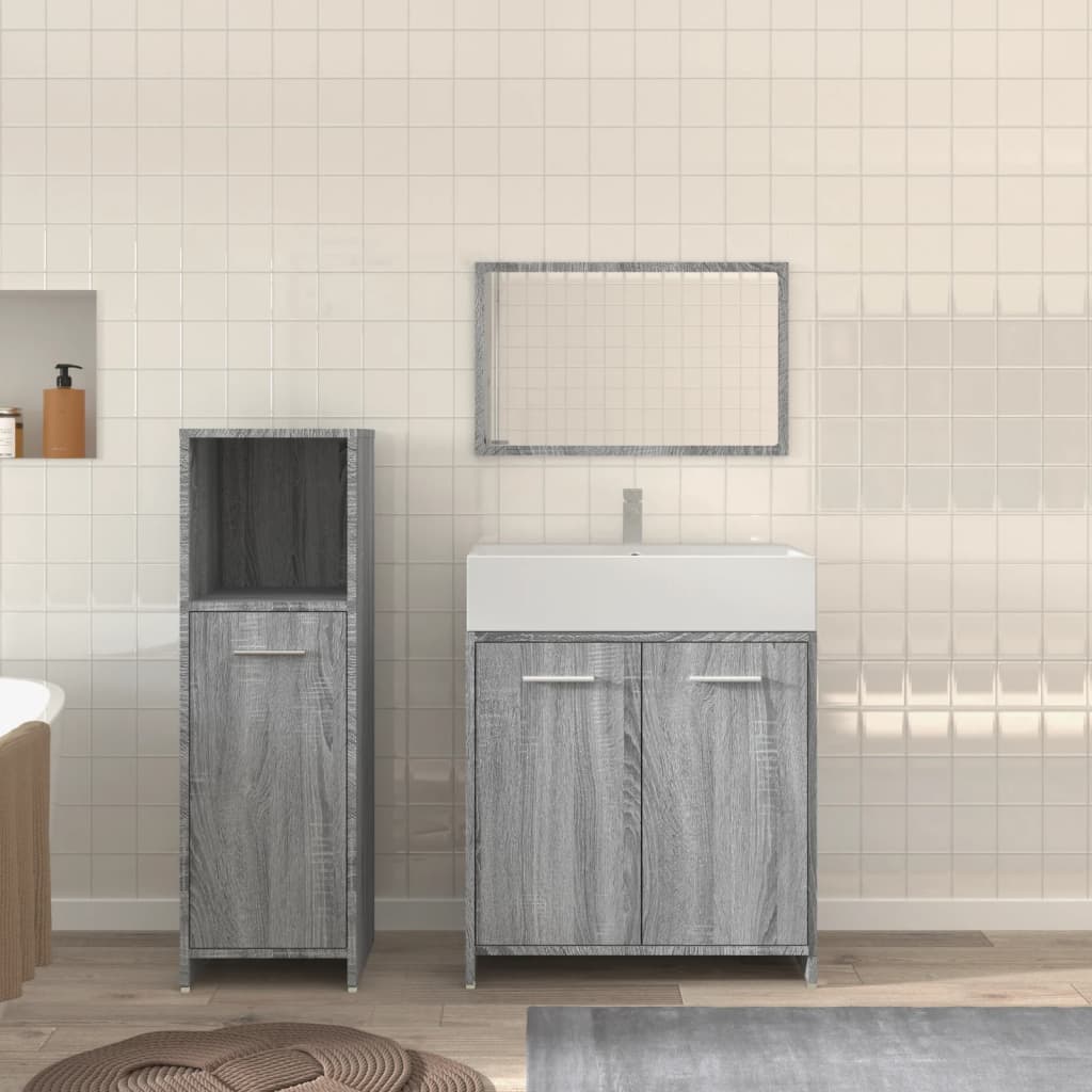 Set Mobili da Bagno 3 pz Grigio Sonoma in Legno Multistrato