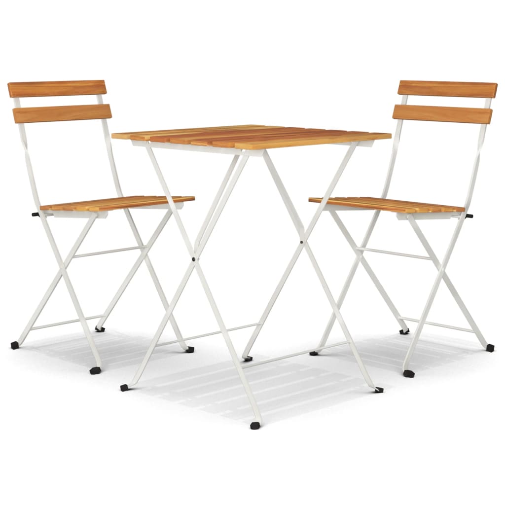 Set BistrÃ² Pieghevole 3pz in Legno Massello di Acacia e Acciaio