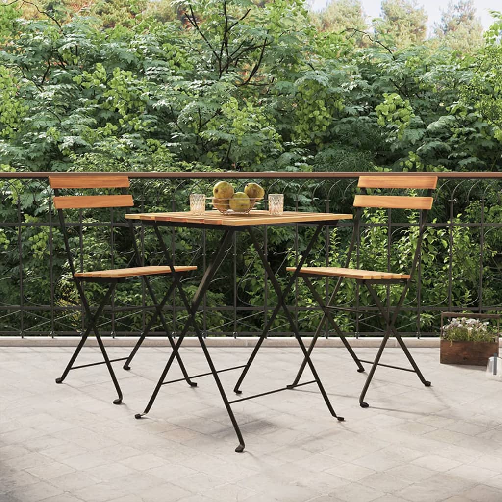 Set BistrÃ² Pieghevole 3 pz in Legno Massello di Teak e Acciaio