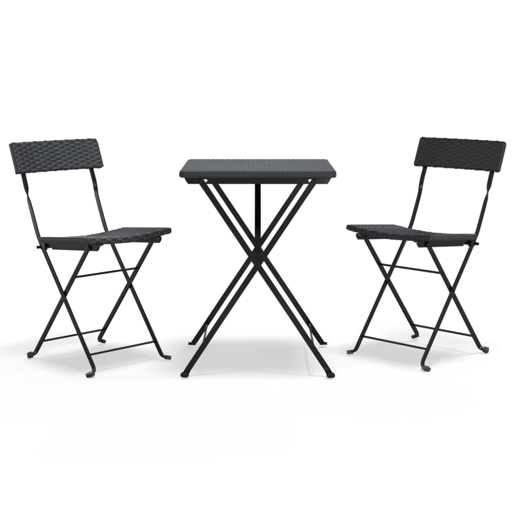 Set Pieghevole da BistrÃ² 3 pz Nero in Polyrattan