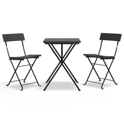 Set Pieghevole da BistrÃ² 3 pz Nero in Polyrattan