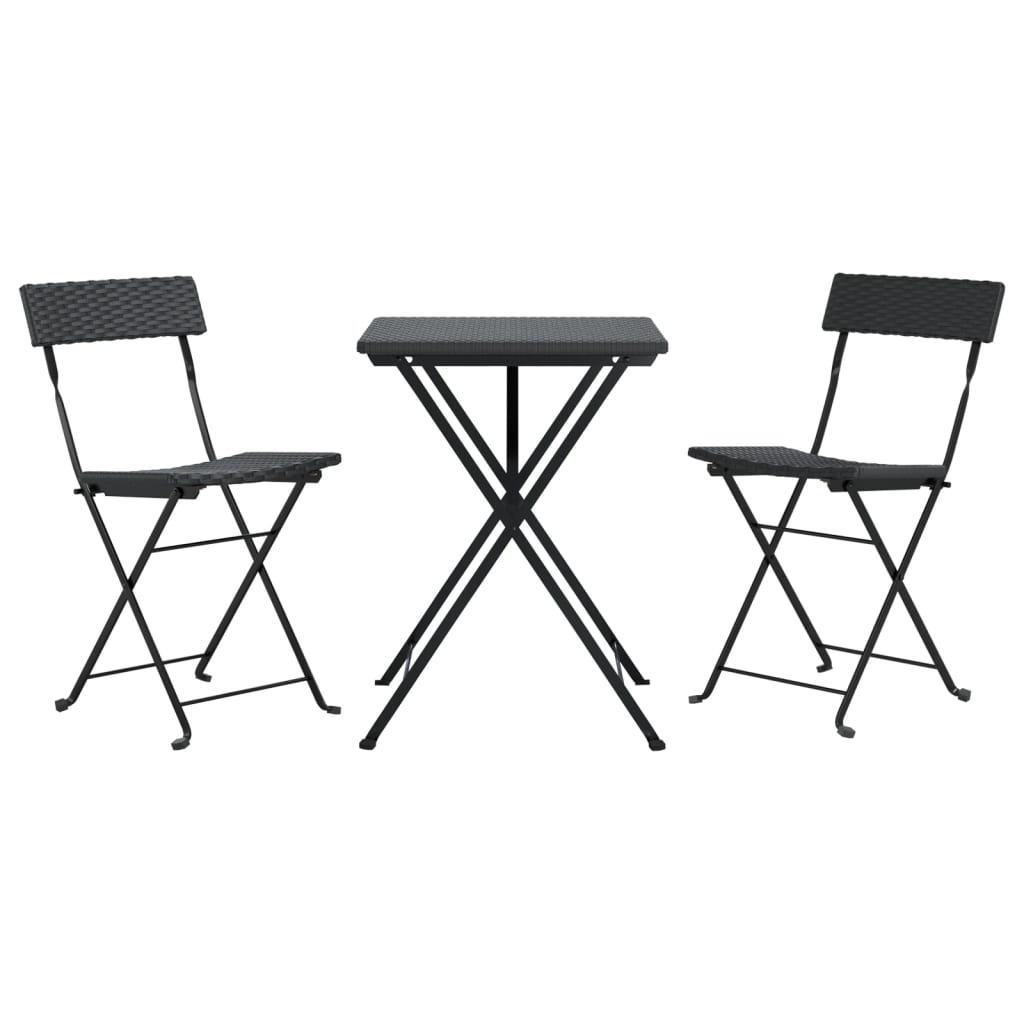 Set Pieghevole da BistrÃ² 3 pz Nero in Polyrattan
