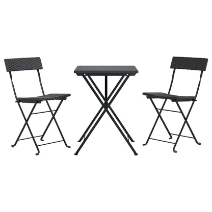 Set Pieghevole da BistrÃ² 3 pz Nero in Polyrattan