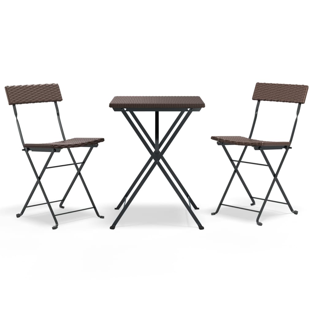 Set Pieghevole da BistrÃ² 3 pz Marrone in Polyrattan