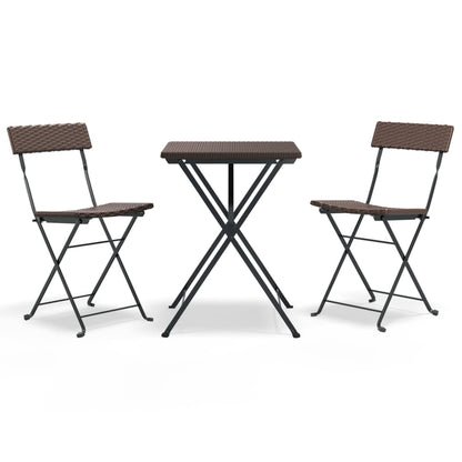 Set Pieghevole da BistrÃ² 3 pz Marrone in Polyrattan