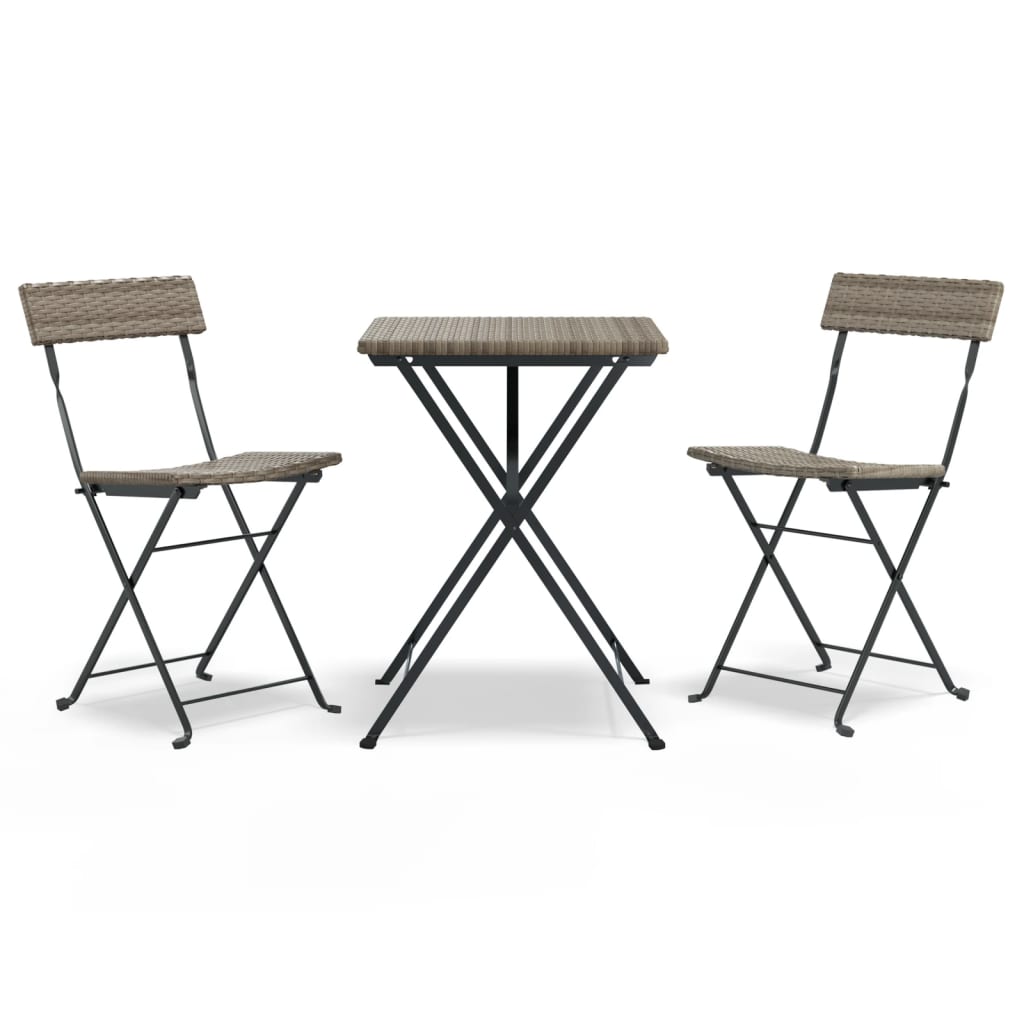 Set Pieghevole da BistrÃ² 3 pz Grigio in Polyrattan