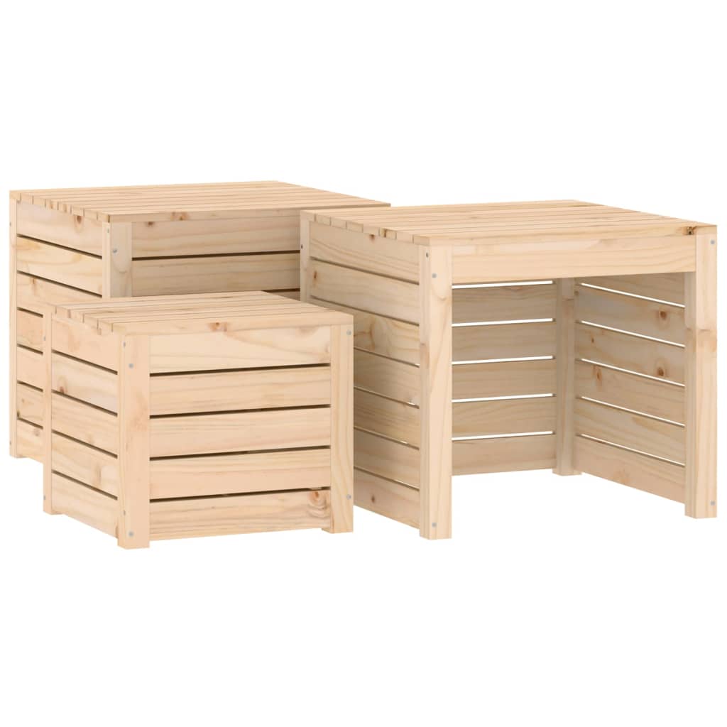 Set Cassette da Giardino 3 pz in Legno Massello di Pino