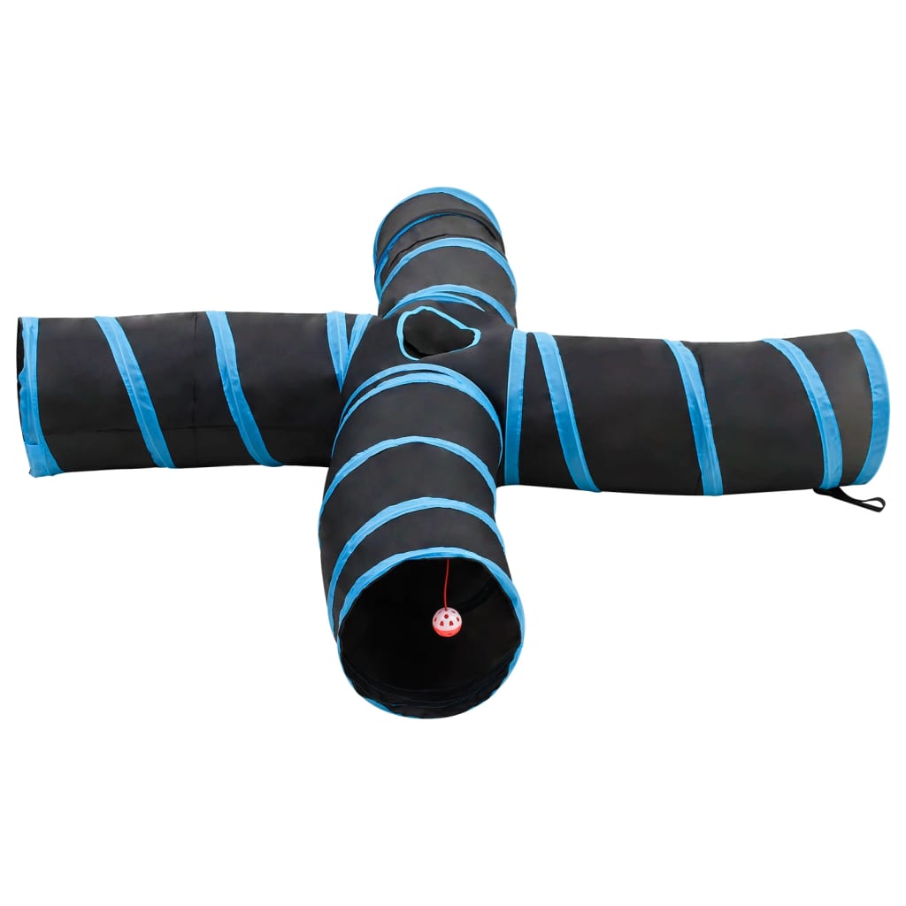 Tunnel per Gatti a 4 Vie Nero e Blu 25 cm in Poliestere