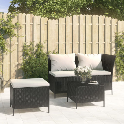 Set Divani da Giardino 3 pz con Cuscini Nero in Polyrattan