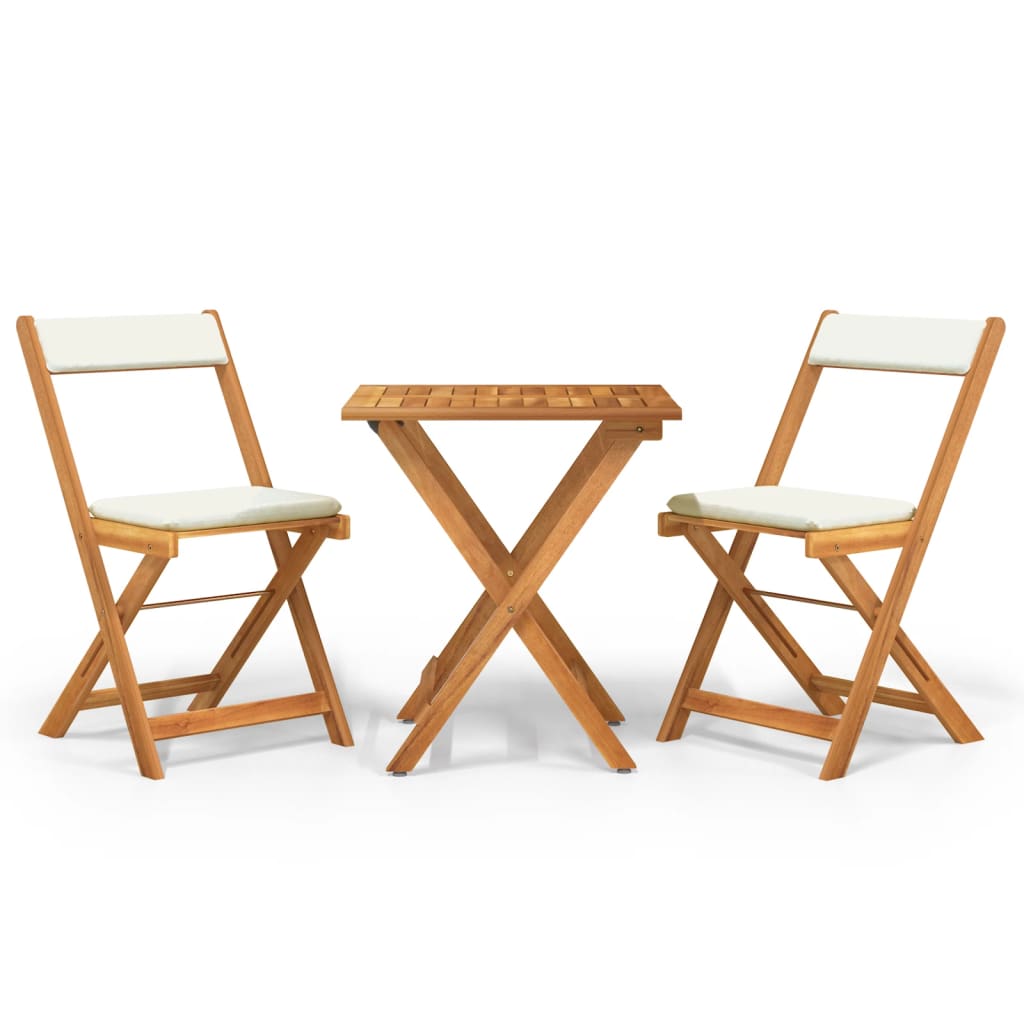 Set da BistrÃ² Pieghevole 3pz con Cuscini Legno Massello Acacia