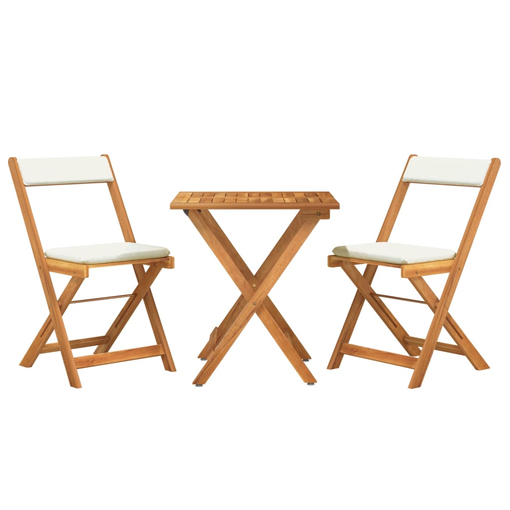 Set da BistrÃ² Pieghevole 3pz con Cuscini Legno Massello Acacia